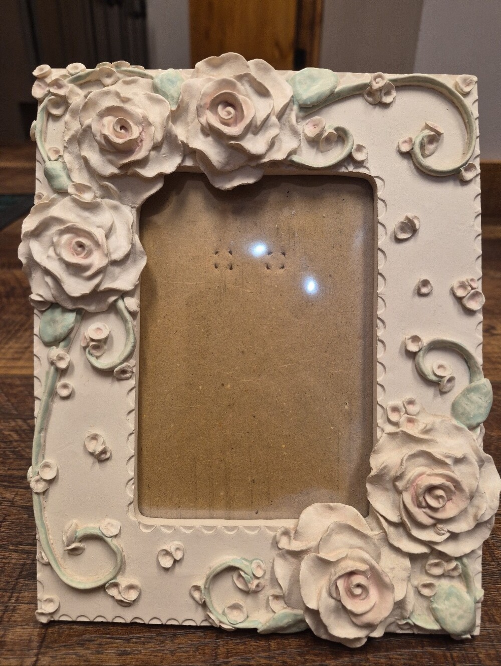 Vintage Victorian Shabby Chic Decor Resin Cream 3D Rose Picture Frame
